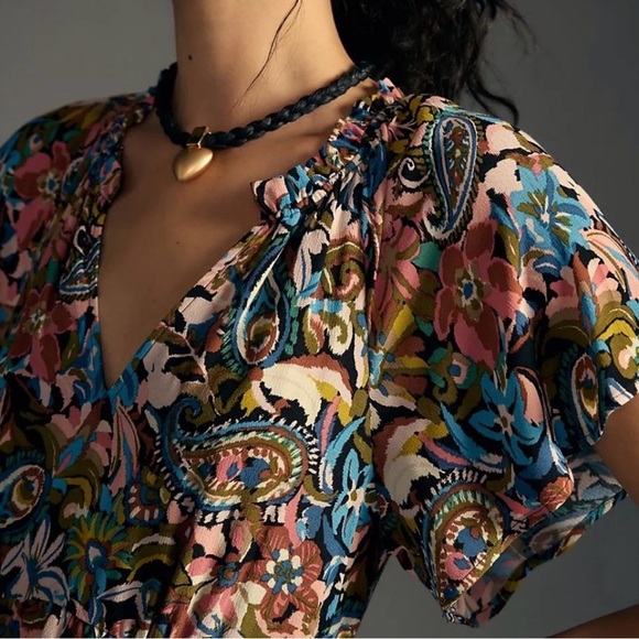 HTF By Anthropologie Robin Tiered Mini Dress Size M EUC Floral flirty boho - Picture 3 of 14